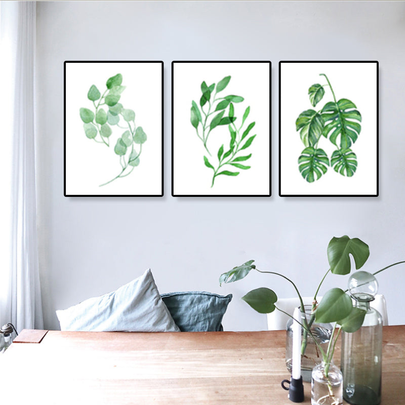Minimalist Plant Leaves Canvas Art Green Textured Wall Decor for Room (Set of 3)