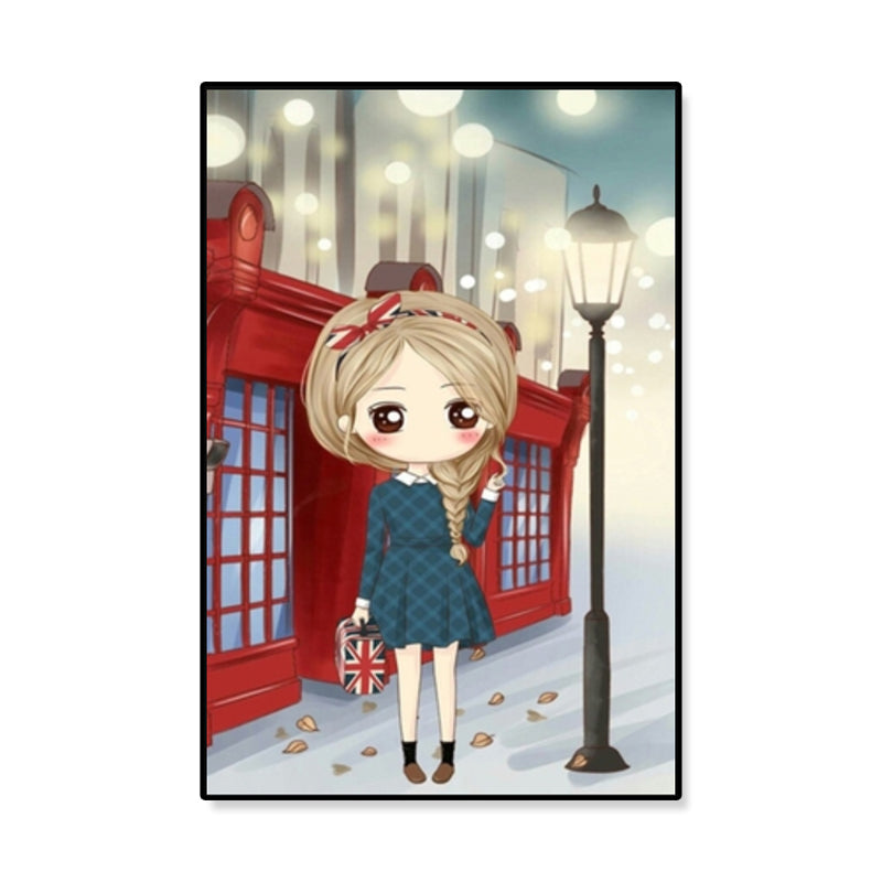 Cartoon Young Girl Art Print Soft Color Figure Drawing Canvas for Bedroom, Multiple Sizes