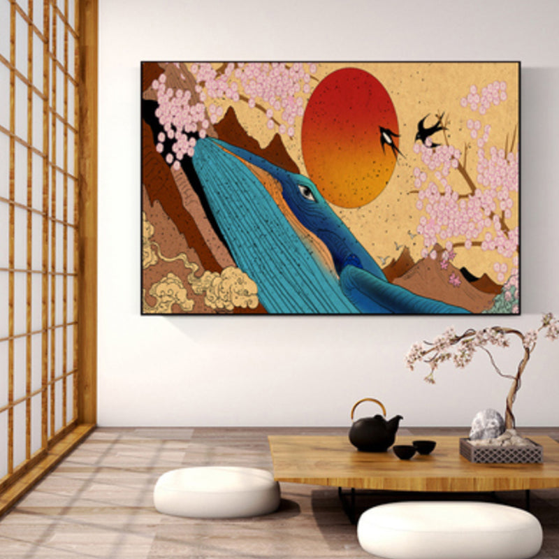 Oosterse tekening print dier canvas kunst veelkleurige gastenkamer wanddecoratie, getextureerd
