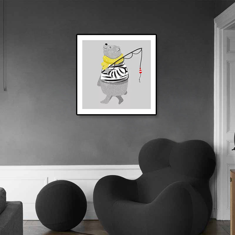 Soft Cartoon Canvas Illustration Animal Doing Workout Wall Art Print for Nursery