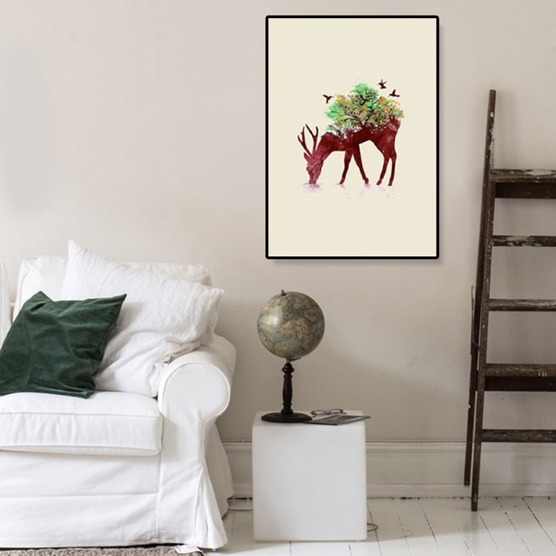 Drawing Print Animal Wall Art Decor Kids Style Textured Dining Room Canvas in Light Color