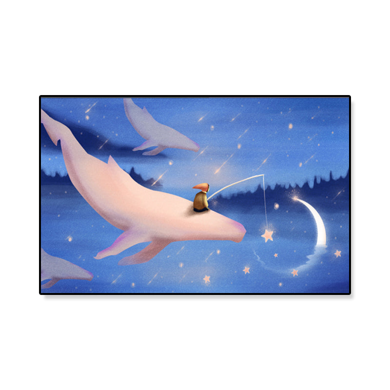 Dreamlike Flying Whales Canvas Art Childrens Bedroom Animal Wall Decor in Soft Color