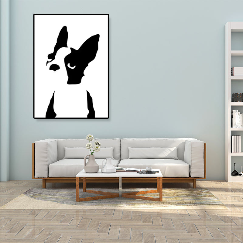 Black Puppy Drawing Wall Art Textured Kids Bedroom Canvas Print on White, Optional Sizes
