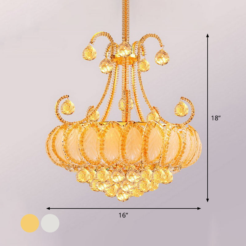 Modernist Waterfall Chandelier Clear Crystal Orb 5-Head Living Room Pendant Light Fixture in Chrome/Gold