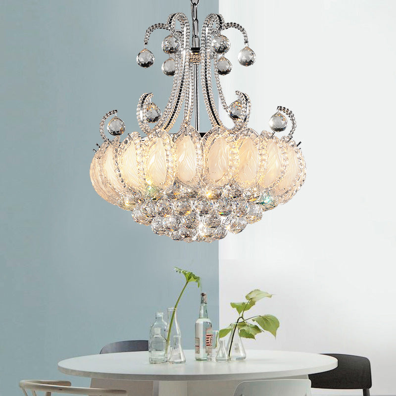 Modernist Waterfall Chandelier Clear Crystal Orb 5-Head Living Room Pendant Light Fixture in Chrome/Gold