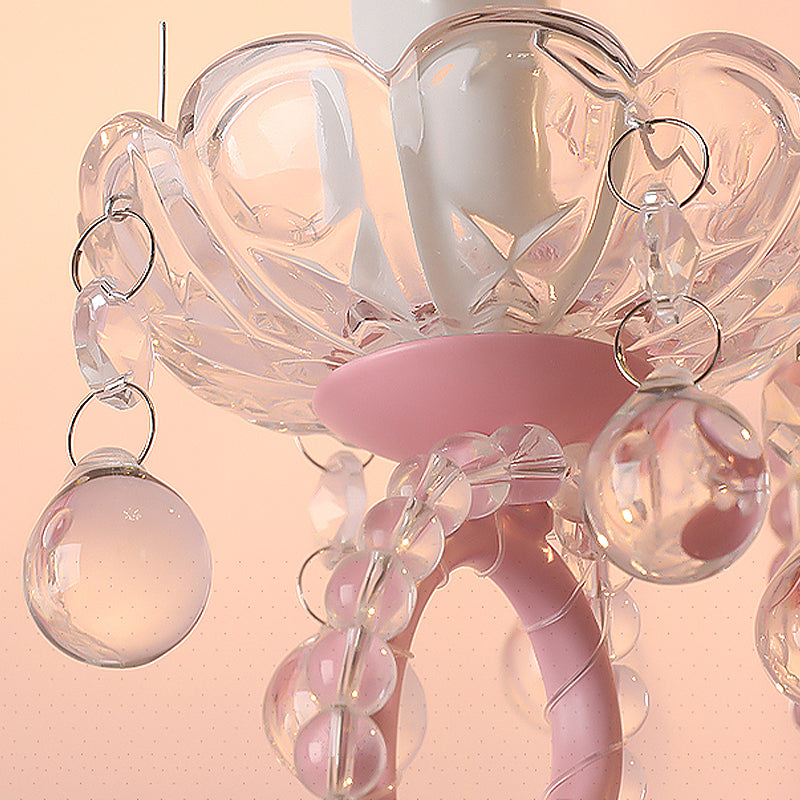 Metallic Scroll Arm Wall Lamp Modernist 1/2 Lights Wall Light with Crystal Orb Deco in Pink