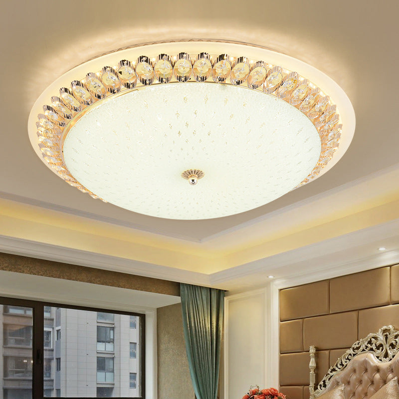 12"/16"/19.5" W Dome White Glass Flush Lamp Modernist LED White Ceiling Mount with Clear Crystal Deco