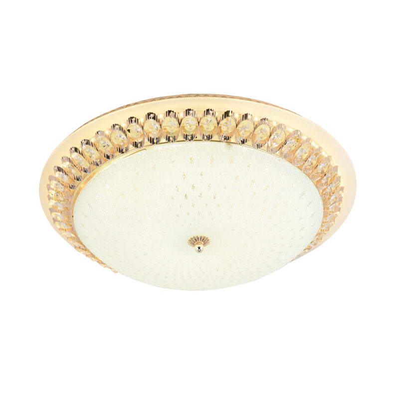 12"/16"/19.5" W Dome White Glass Flush Lamp Modernist LED White Ceiling Mount with Clear Crystal Deco