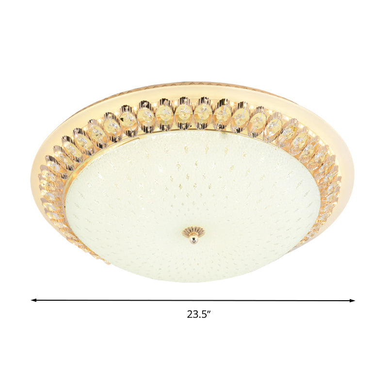 12"/16"/19.5" W Dome White Glass Flush Lamp Modernist LED White Ceiling Mount with Clear Crystal Deco