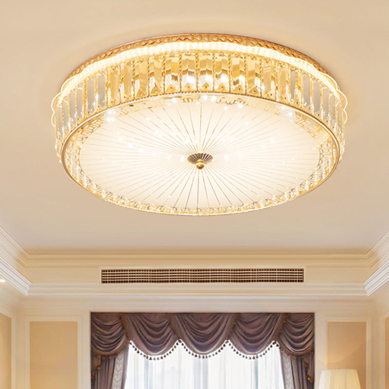 White Glass Round Ceiling Flush Modernism LED Flush Mount Spotlight with Crystal Block for Bedroom