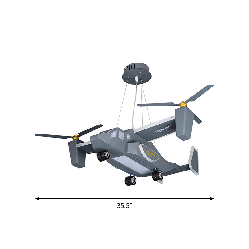 Helicopter Figure Chandelier Lighting Cartoon Style Metal LED Boy Room Ceiling Pendant Light in Grey