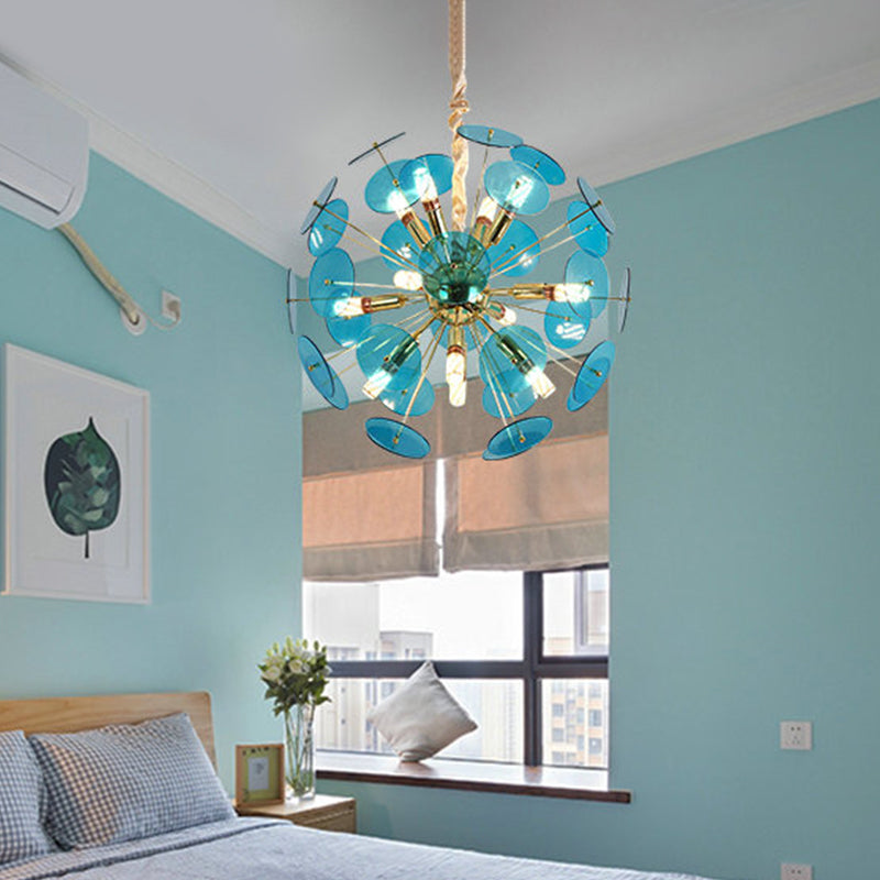 Sputnik Bedroom Ceiling Chandelier Metal 12-Bulb Modernist Hanging Ceiling Light in Grey/White/Blue