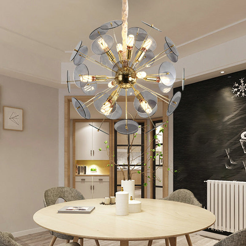 Sputnik Bedroom Ceiling Chandelier Metal 12-Bulb Modernist Hanging Ceiling Light in Grey/White/Blue