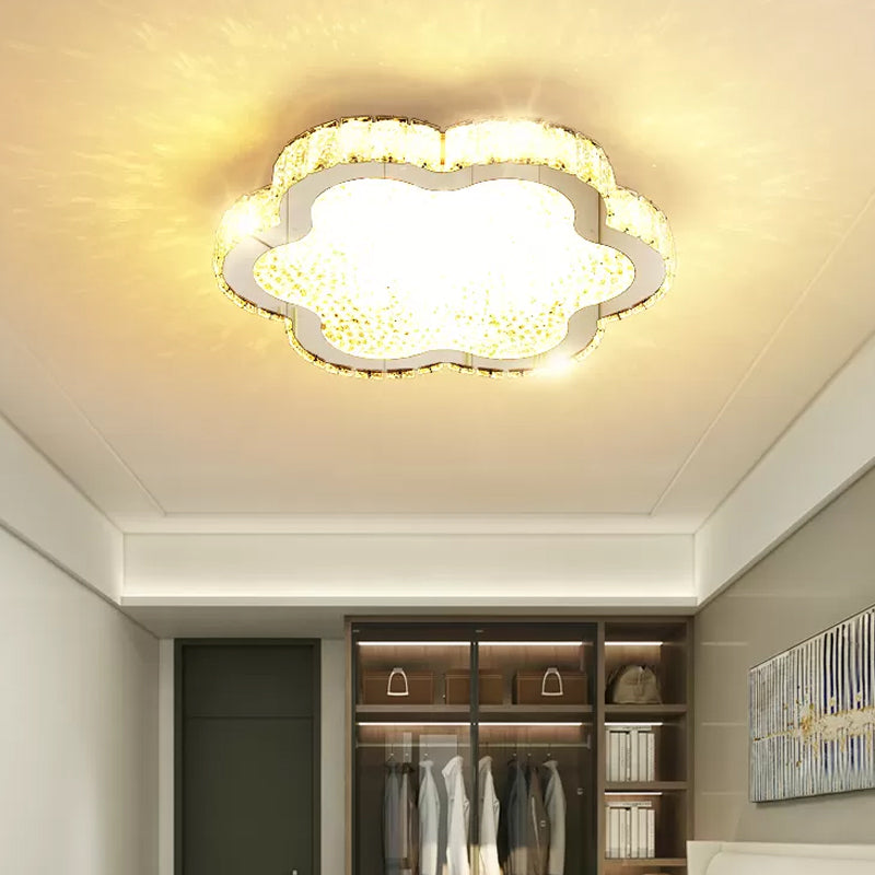 Modern Style Petal Flush Ceiling Light Clear Crystal LED Porch Lighting Fixture in Stainless-Steel