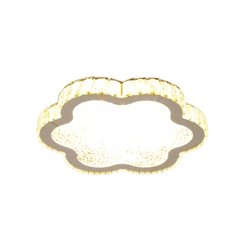 Modern Style Petal Flush Ceiling Light Clear Crystal LED Porch Lighting Fixture in Stainless-Steel