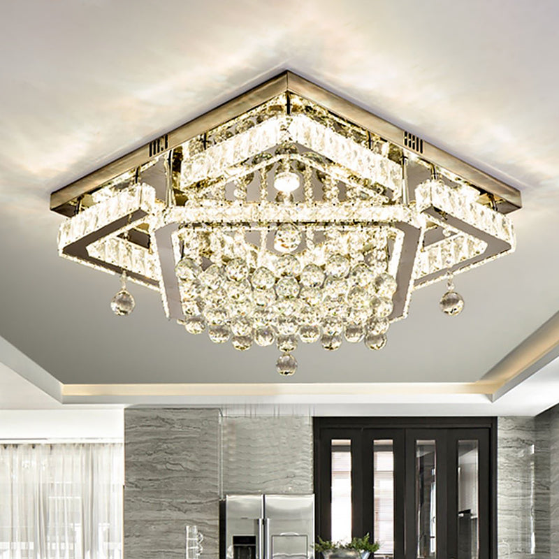 Clear Crystal Square Ceiling Flush Mount Simple LED Flushmount Light in Warm/White Light, 18"/23.5" W
