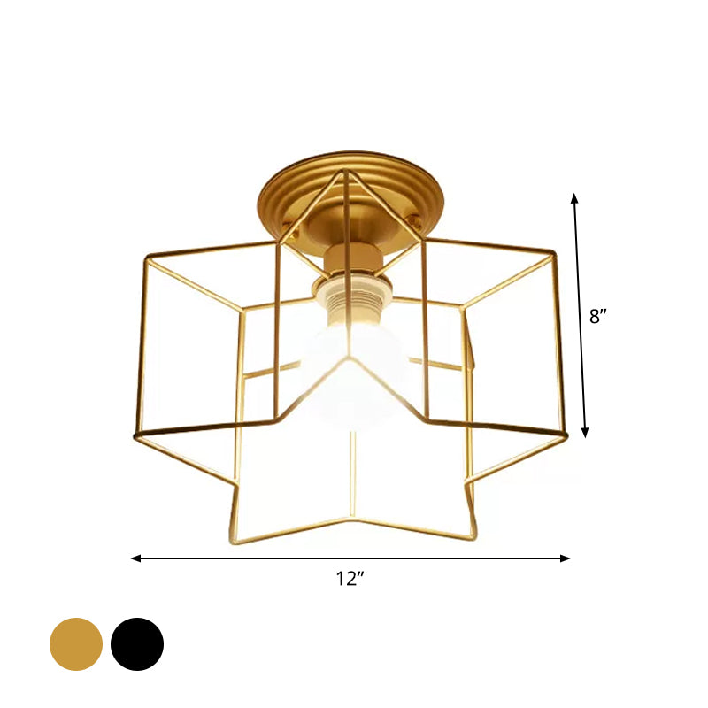 Metallic Star Frame Flush Mount Lamp Modernist 1 Light Close to Ceiling Light in Black/Gold