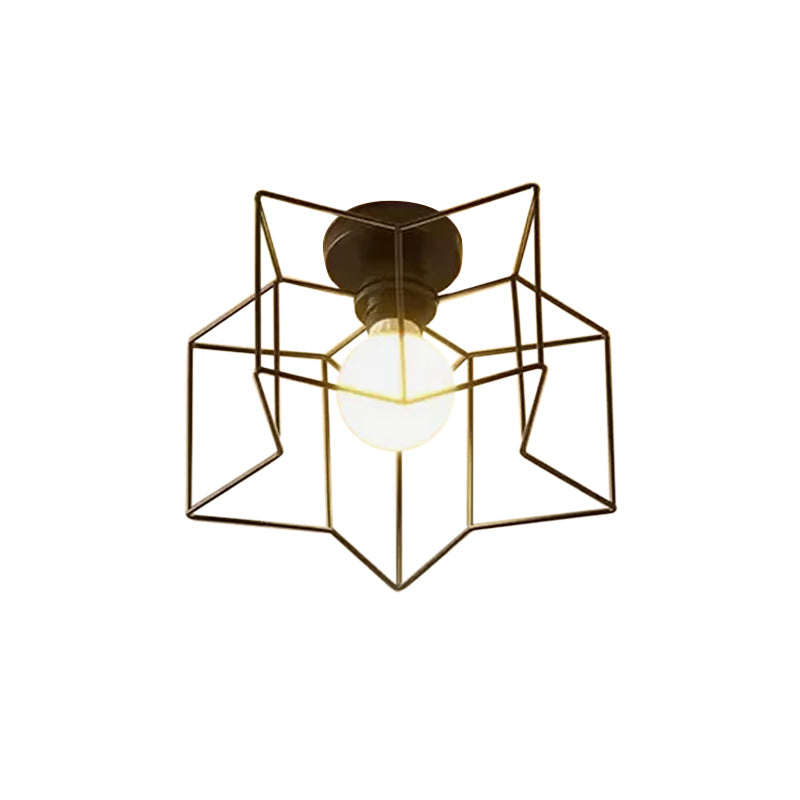 Metallic Star Frame Flush Mount Lamp Modernist 1 Light Close to Ceiling Light in Black/Gold