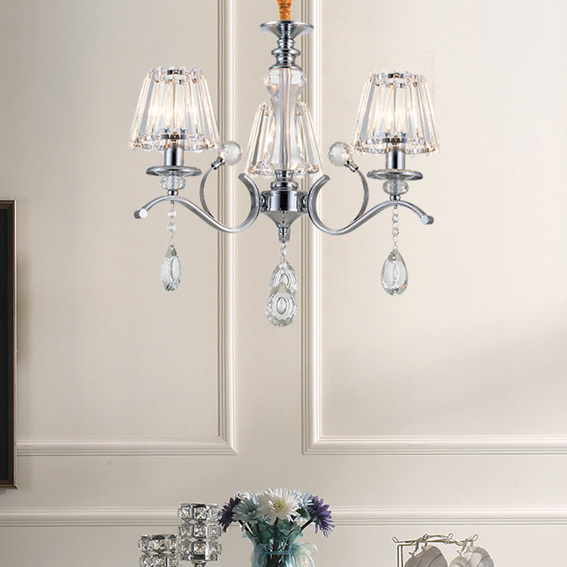 Chrome Conic kroonluchter eenvoudige 3 bollen Clear Crystal Suspension Lighting met druppel
