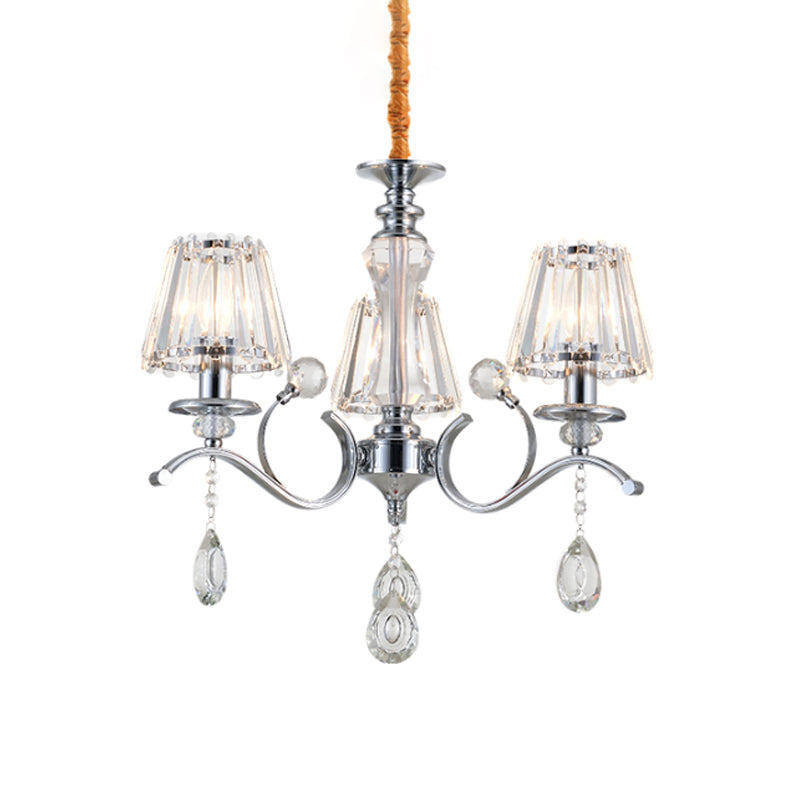 Chrome Conic kroonluchter eenvoudige 3 bollen Clear Crystal Suspension Lighting met druppel