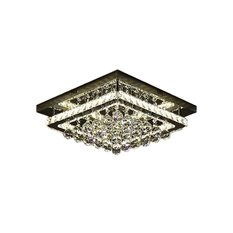 Lampada da soffitto quadrata da vicino Simplicity Crystal Block e sfere per camera da letto LED a semi-incasso in cromo