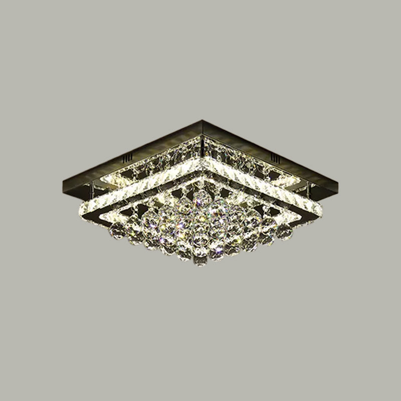 Lampada da soffitto quadrata da vicino Simplicity Crystal Block e sfere per camera da letto LED a semi-incasso in cromo