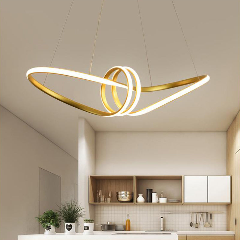 Lampada a ciondolo a LED minimale Gold/caffè a 8 a forma di a 8 a forma di tonalità acrilica, luce calda/bianca