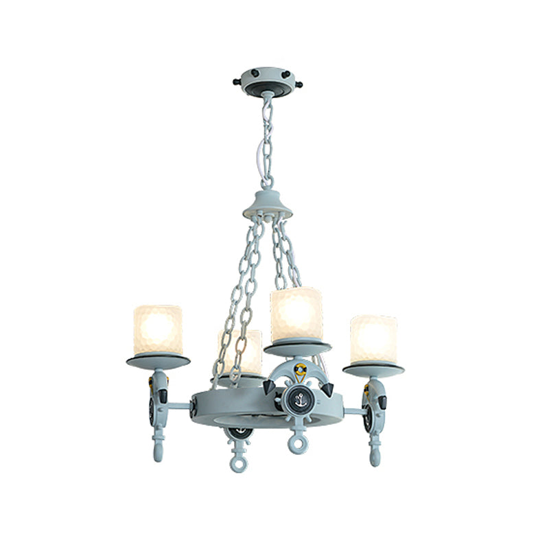 ANCHOR Suspension Light Modernisme Resin 4 lumières Blue Prendant Chandelier avec une teinte en verre déchaînée cylindrique