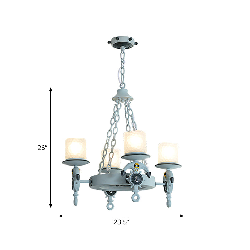 ANCHOR Suspension Light Modernisme Resin 4 lumières Blue Prendant Chandelier avec une teinte en verre déchaînée cylindrique