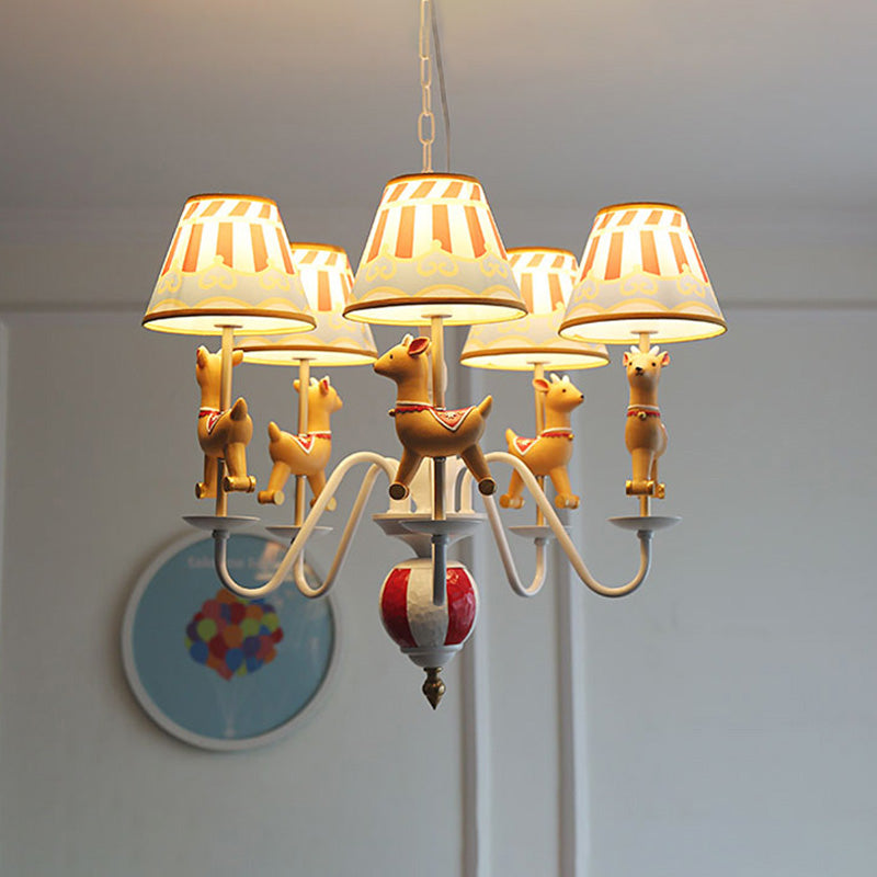 Cartoon Round-go-merry Chandelier Metal 5 Lights Hanging Light for Kindergarten