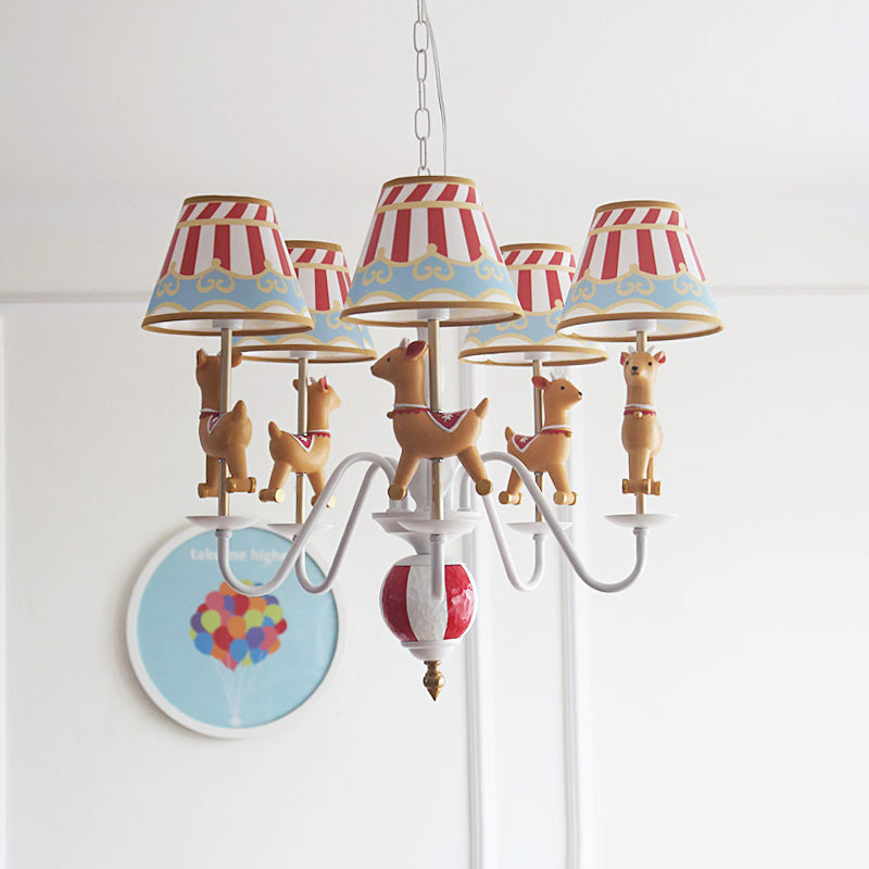 Cartoon Round-go-merry Chandelier Metal 5 Lights Hanging Light for Kindergarten