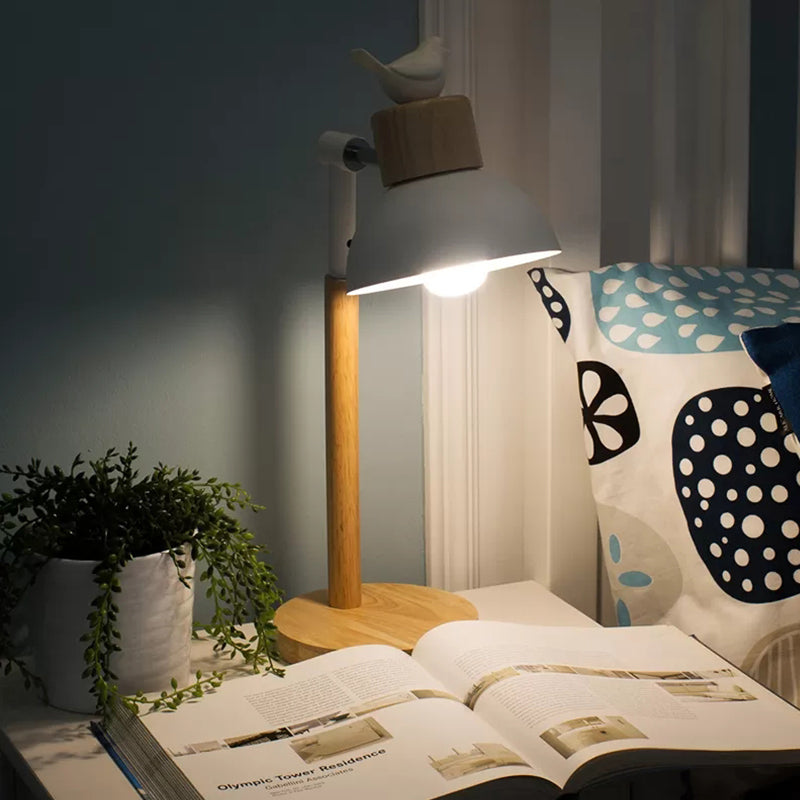 Rotatable Wood Desk Light with Animal Deco Living Room 1 Light Nordic Style Table Lamp in Beige