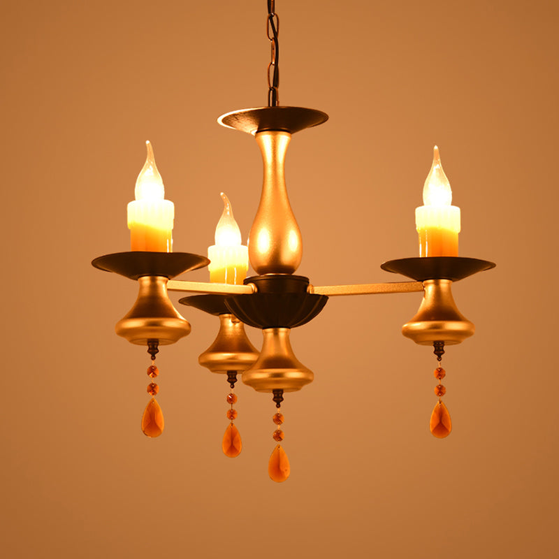 3/5/6 Lights Golden Chandelier Traditional Iron Bellied Oval Vase Hanging Lamp with Resin Candle