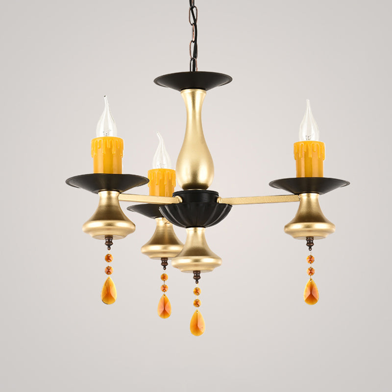 3/5/6 Lumières Golden Chandelier traditionnelles Vas de fer à vase de fer à vase à vase avec bougie en résine