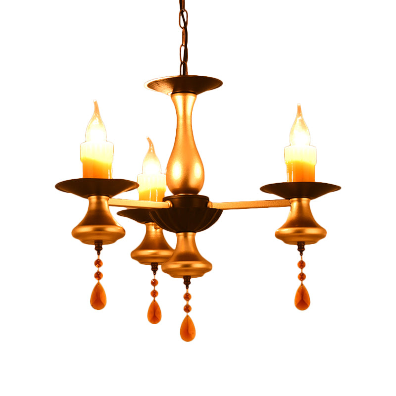 3/5/6 Lights Golden Chandelier Traditional Iron Bellied Oval Vase Hanging Lamp with Resin Candle