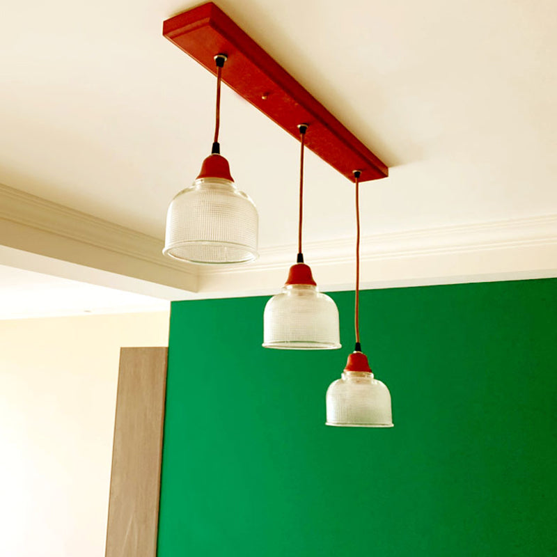 3 Heads Prismatic Glass Island Light Modern Red Brown Conical/Round Suspension Pendant