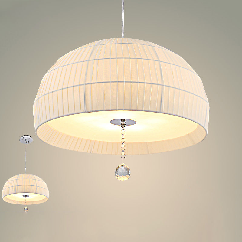 Semi Sphere Fabric Chandelier Minimal 5-Light White Hanging Ceiling Light with Dropped Crystal Ball