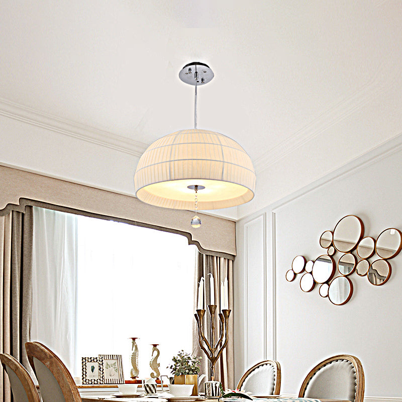 Semi Sphere Fabric Chandelier Minimal 5-Light White Hanging Ceiling Light with Dropped Crystal Ball