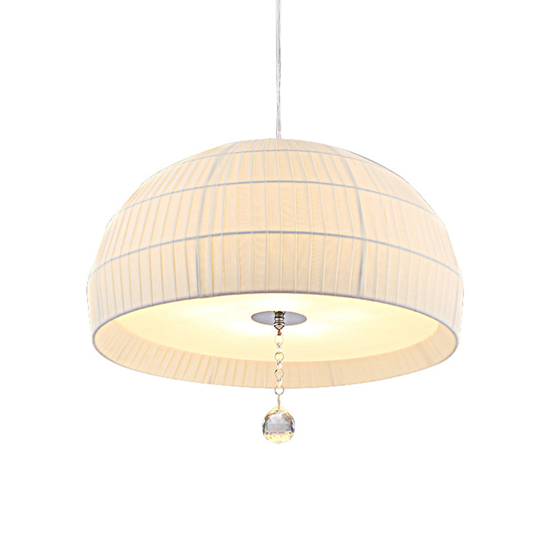Semi Sphere Fabric Chandelier Minimal 5-Light White Hanging Ceiling Light with Dropped Crystal Ball