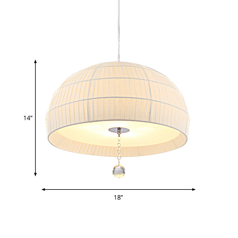 Semi Sphere Fabric Chandelier Minimal 5-Light White Hanging Ceiling Light with Dropped Crystal Ball