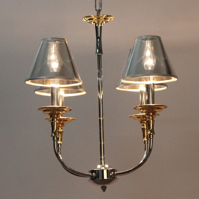 Traditional Cone Shape Chandelier 3/4/6-Head Fabric Hanging Pendant in Black/Chrome with Swooping Arm