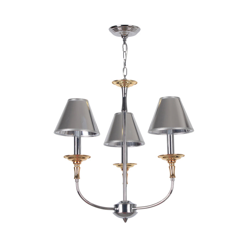 Traditional Cone Shape Chandelier 3/4/6-Head Fabric Hanging Pendant in Black/Chrome with Swooping Arm