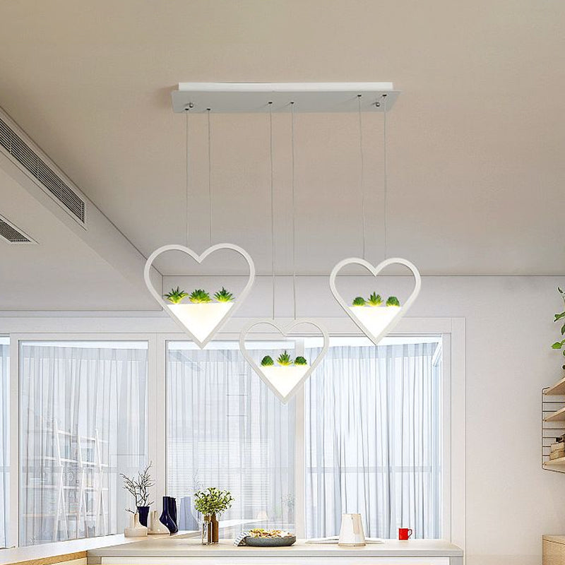 Loving Heart Metal Cluster Pendant Simple 2/3 Heads Dining Room Led Plant Plafond Light in White