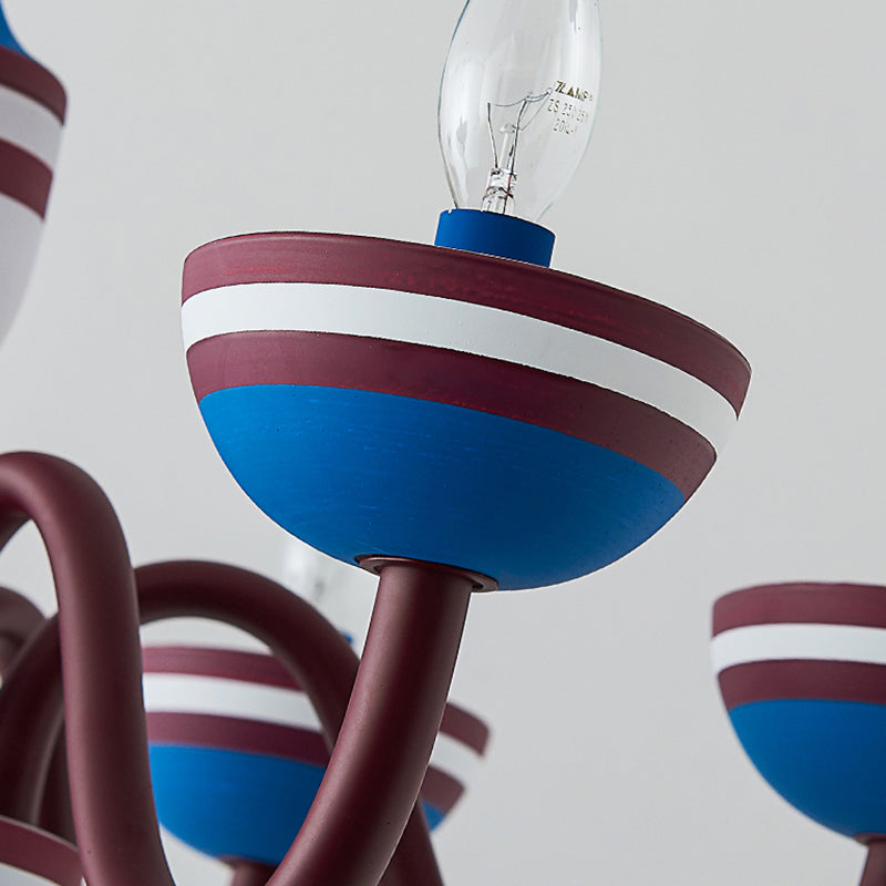 American Stylish Candle Pendant Light Metallic Chandelier in Blue&Red for Boys Bedroom