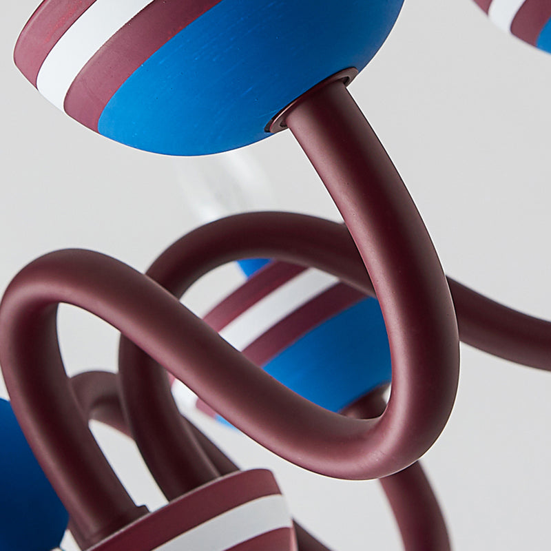 American Stylish Candle Pendant Light Metallic Chandelier in Blue&Red for Boys Bedroom