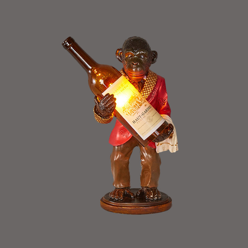 1-Licht-Schreibtischlampe Retro Gorilla Halten Weinbernglas Nachttischbeleuchtung in Rot/Gold