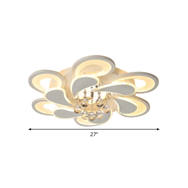 Modern LED Flush Mount Light White Spiral Crystal Orb Close to Ceiling Lamp with Acrylic Shade in Warm/White Light