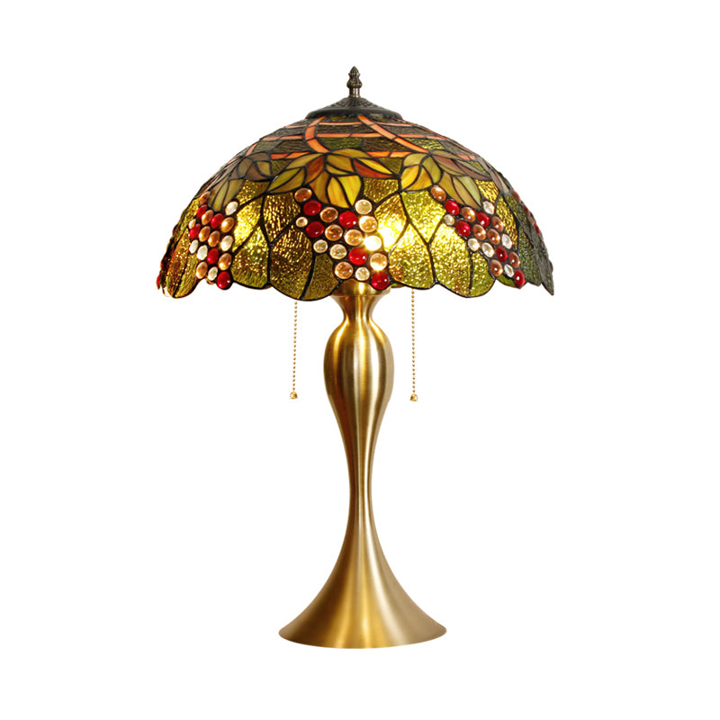 Lámpara de mesa de cúpula de vidrio artesanal victoriano 1 cabeza de latón luz de noche con uva deco