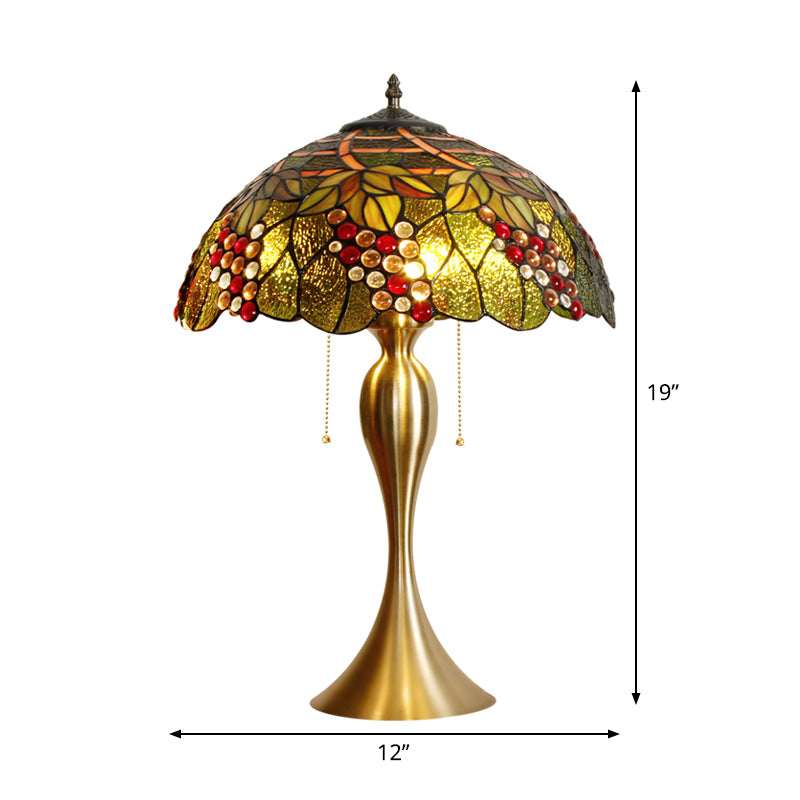 Lámpara de mesa de cúpula de vidrio artesanal victoriano 1 cabeza de latón luz de noche con uva deco
