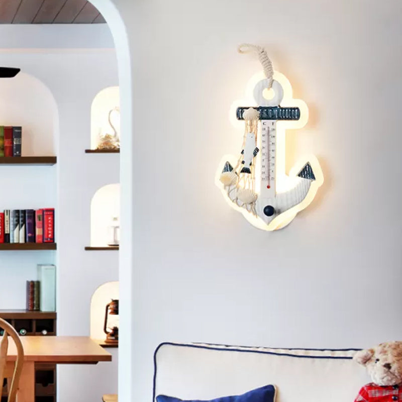 Kids Anchor Wall Mount Light Resin LED Parlor Surface Wall Sconce with Fishing Net Deco in White